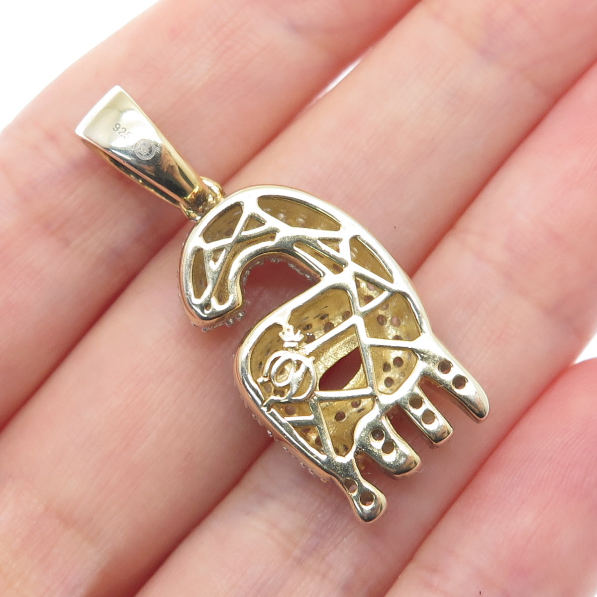 925 Sterling Silver Gold Plated Round-Cut Shaped C Z Letter G Sparkle Pendant