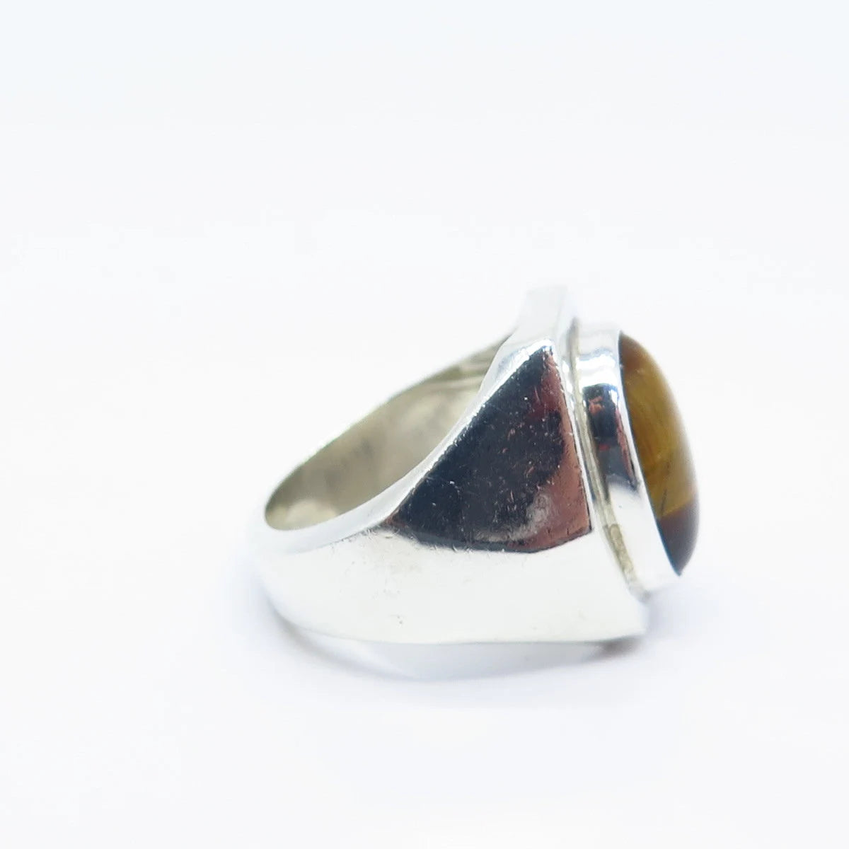 925 Sterling Silver Vintage Mexico Real Tiger Eye Gemstone Ring Size 5.75