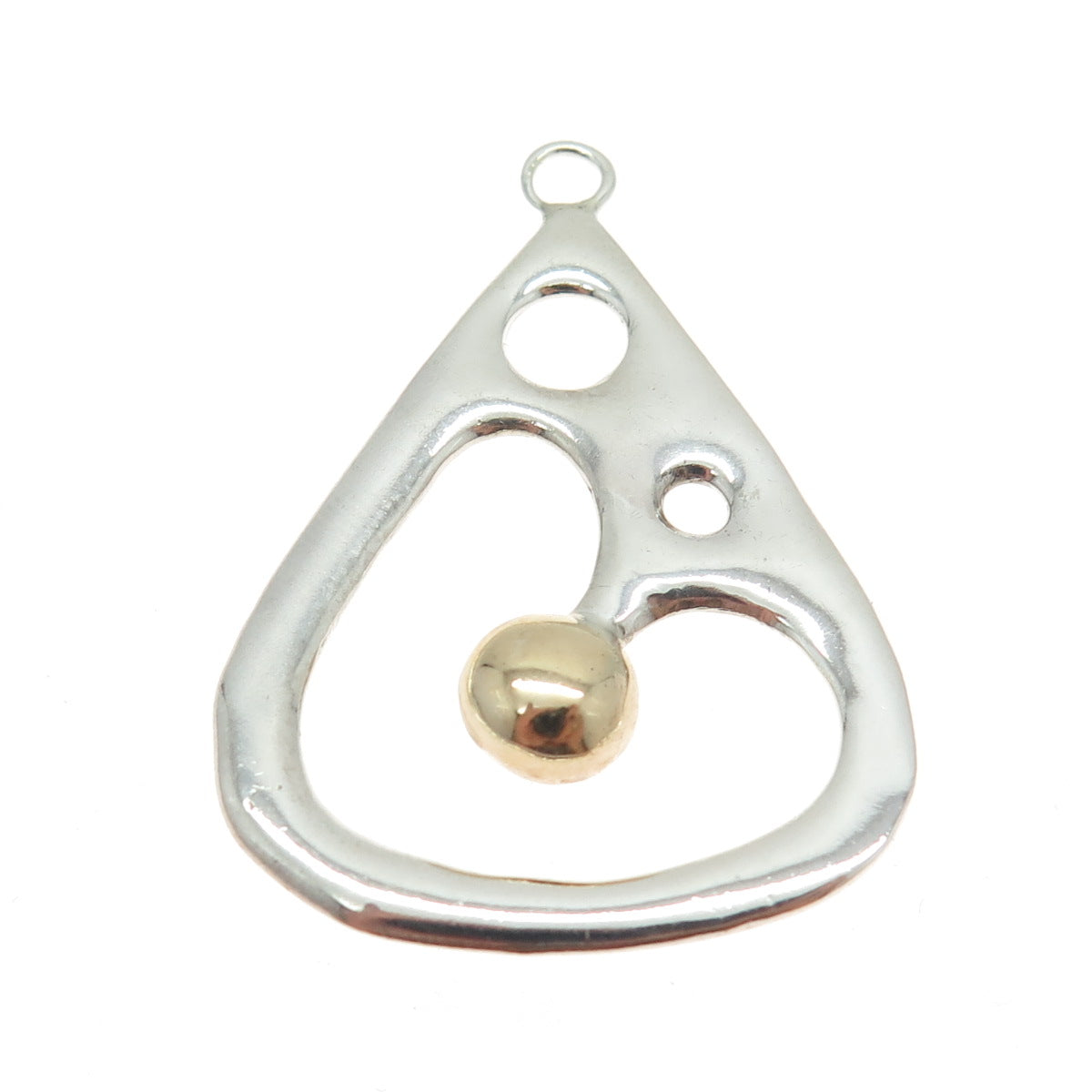 14K Yellow Gold & 925 Sterling Silver Vintage Modernist Teardrop Pendant