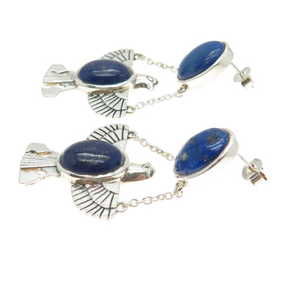 925 Sterling Silver Real Lapis Lazuli Gemstone Thunderbird Trible Drop Earrings