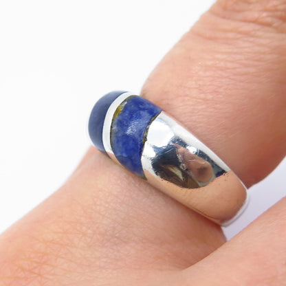 925 Sterling Silver Vintage Mexico Real Sodalite Gemstone Ring Size 7.25