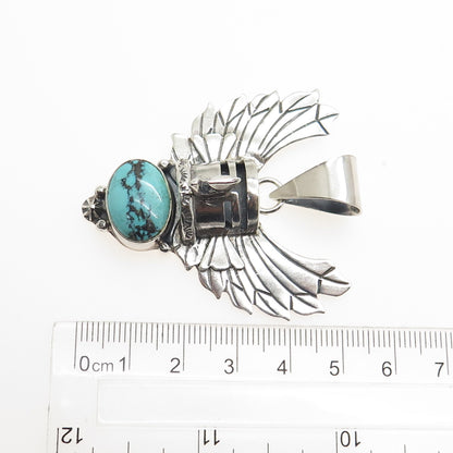 ROIE JAQUE NAVAJO Old Pawn 925 Sterling Silver Peacock Turquoise Eagle Pendant