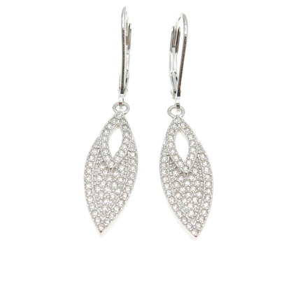 925 Sterling Silver Round-Cut C Z Sparkling Dangling Earrings