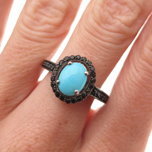 Chuck Clemency 925 Sterling Silver Real Turquoise & Black Spinel Ring Size 8