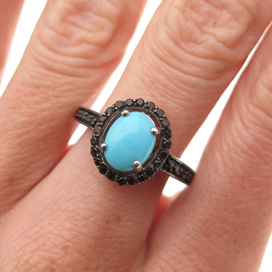 Chuck Clemency 925 Sterling Silver Real Turquoise & Black Spinel Ring Size 8