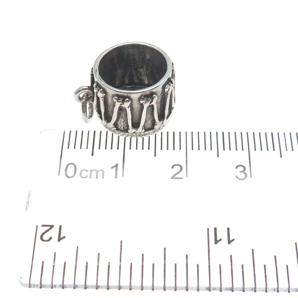 925 Sterling Silver Vintage Drum Oxidized Minimalist 3D Charm Pendant
