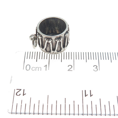 925 Sterling Silver Vintage Drum Oxidized Minimalist 3D Charm Pendant