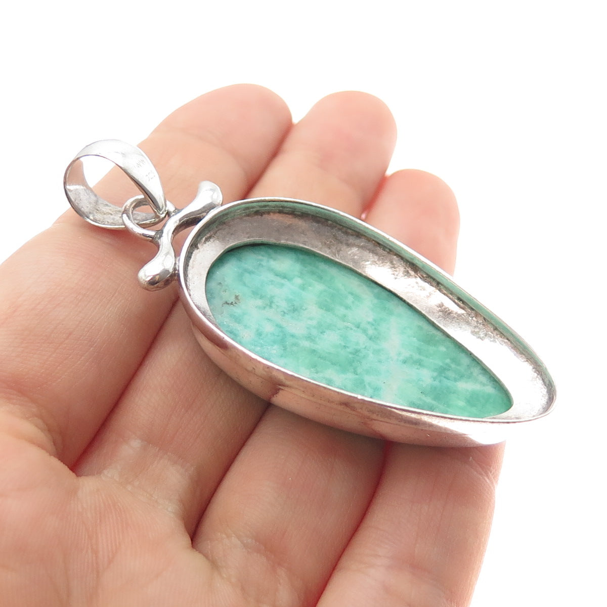 925 Sterling Silver Vintage Real Amazonite Modernist Pendant