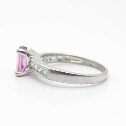 925 Sterling Silver Lab-Created Sapphire Gem & C Z Ring Size 7