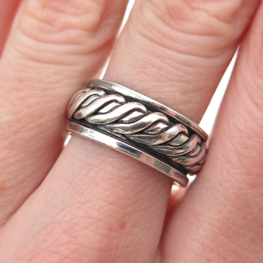 925 Sterling Silver Vintage Roped Oxidized Rotating Band Ring Size 7