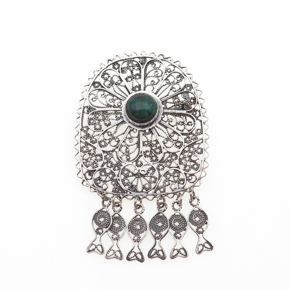 800 Silver Vintage Israel Real Eilat Filigree Oxidized Pin Brooch / Pendant