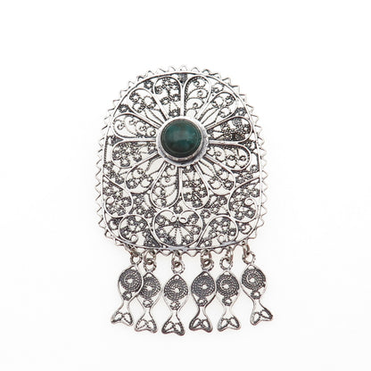 800 Silver Vintage Israel Real Eilat Filigree Oxidized Pin Brooch / Pendant