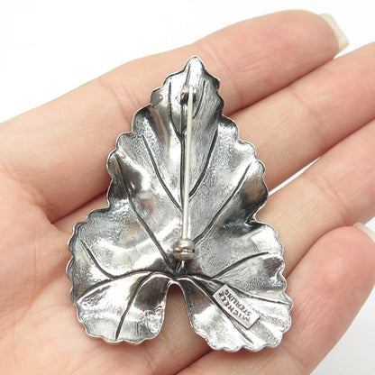 925 Sterling Silver Vintage Michele Sculptural Hammered Leaf Pin Brooch