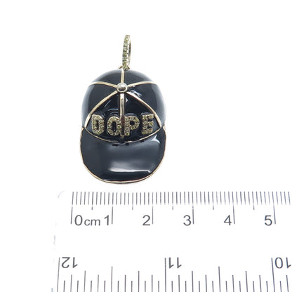 DESIGNS BY YAGI 925 Sterling Silver Gold Plated Enamel C Z Dope Cap Pendant