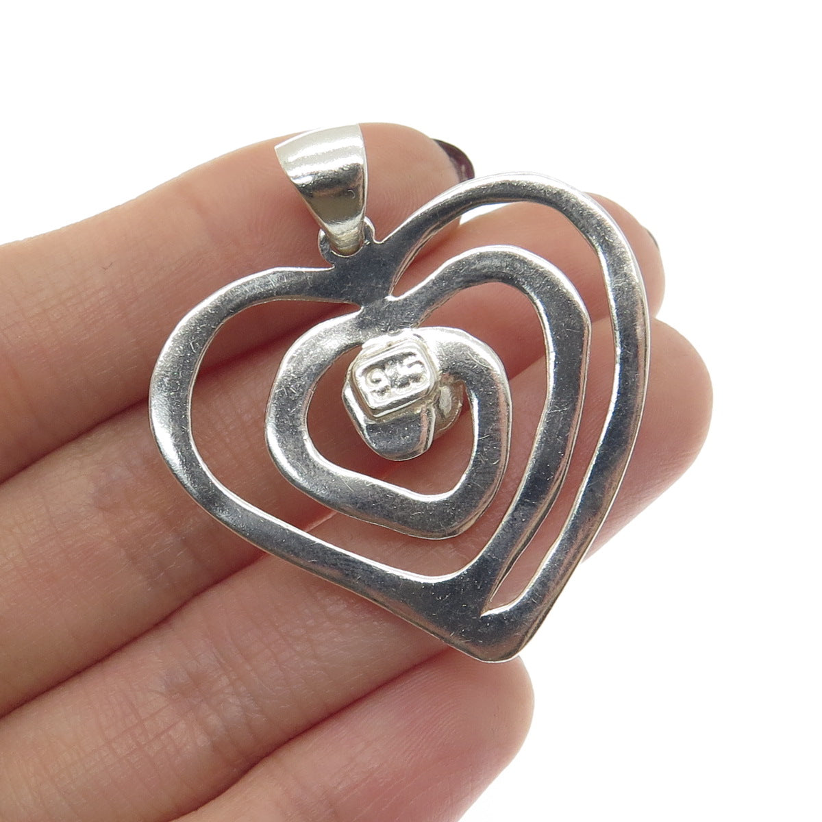 925 Sterling Silver Vintage Real Pearl Spiral Heart Pendant