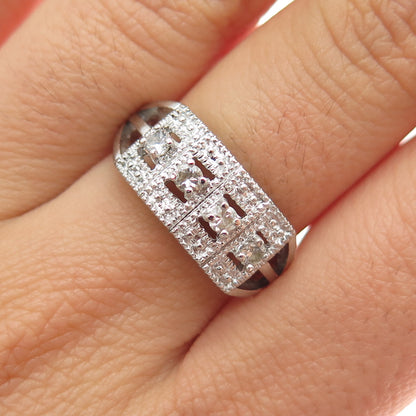 925 Sterling Silver Real Round-Cut Diamond Ring Size 7