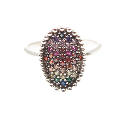 925 Sterling Silver Round-Cut Multi-Color C Z Rainbow Ring Size 7