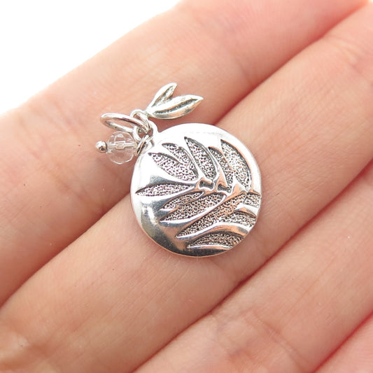 925 Sterling Silver Vintage Crystal Floral Oxidized Minimalist Charm Pendant