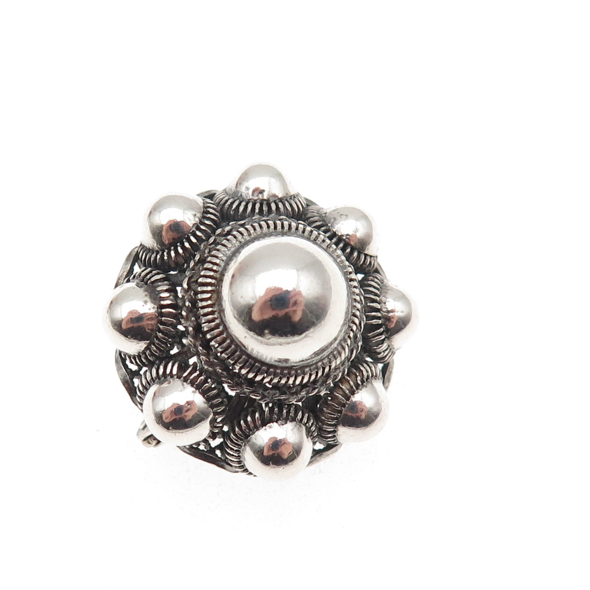 800 Silver Antique Art Deco Floral Filigree Cannetille Oxidized Pin Brooch