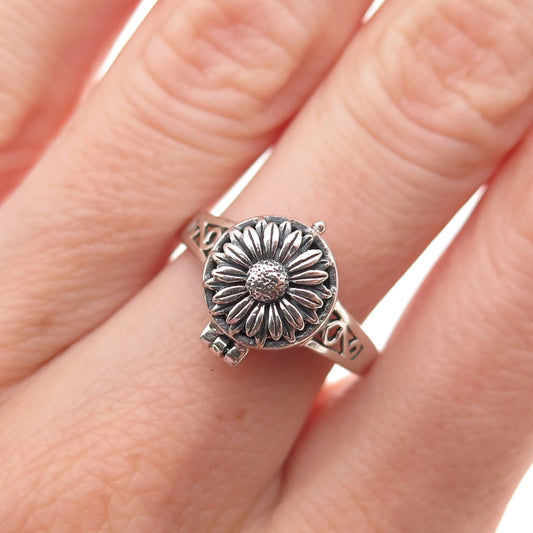 Peter Stone 925 Sterling Silver Vintage Daisy Oxidized Poison Ring Size 8