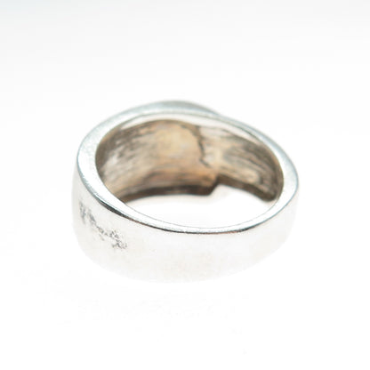 925 Sterling Silver Vintage Modernist Overlap Oxidized Ring Size 7