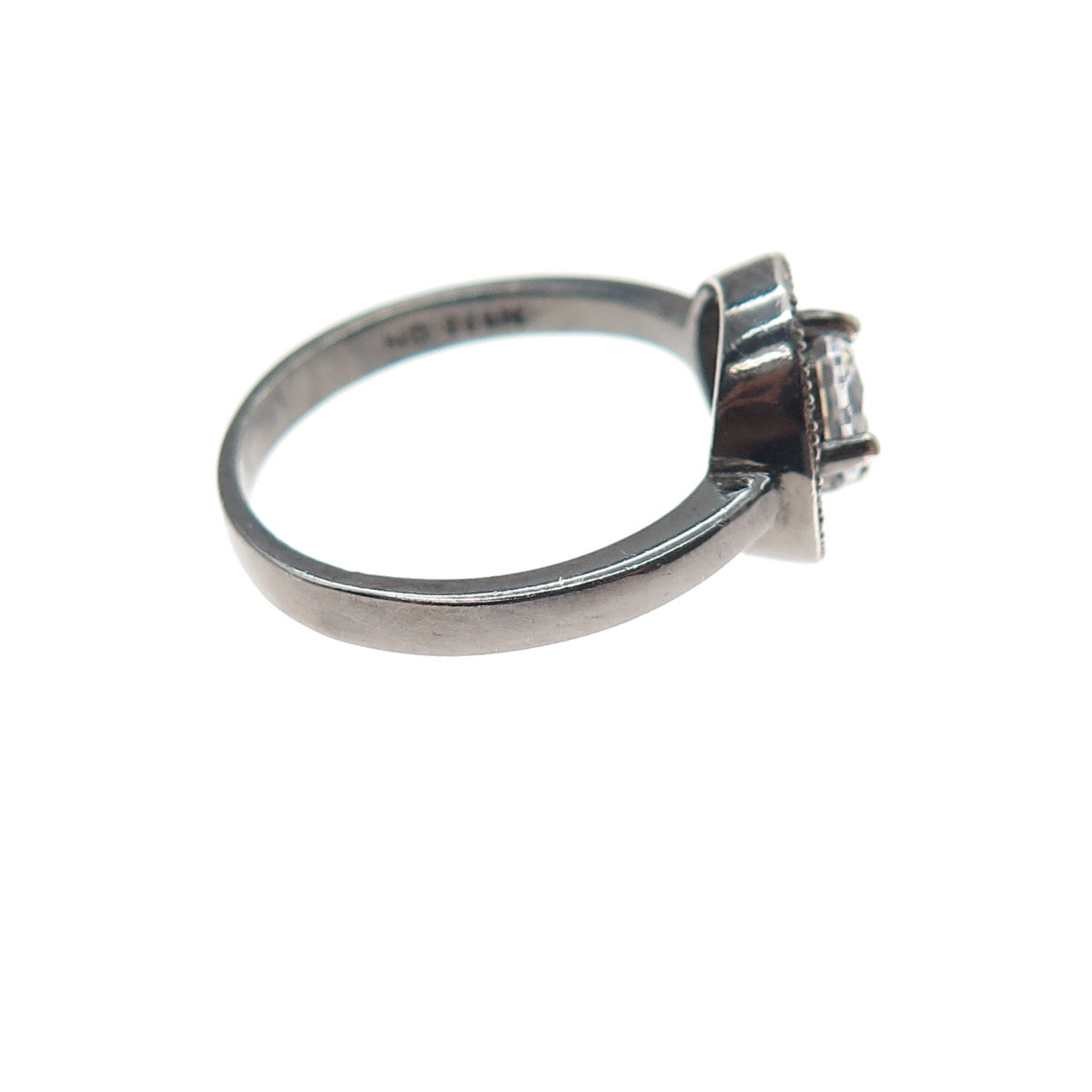 925 Sterling Silver Black Rhodium Round-Cut C Z Engagement Ring Size 7.25