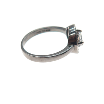 925 Sterling Silver Black Rhodium Round-Cut C Z Engagement Ring Size 7.25
