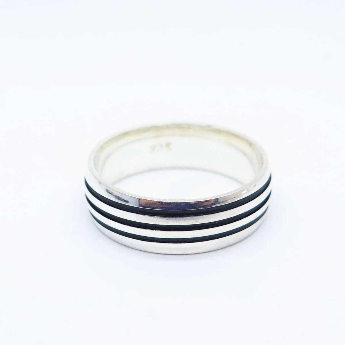 925 Sterling Silver Vintage Enamel Striped Band Ring Size 9.75