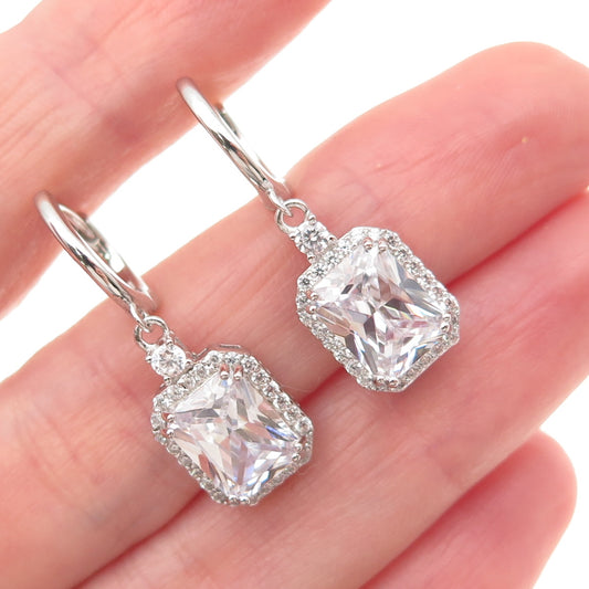 925 Sterling Silver Radiant & Round-Cut C Z Dangle Earrings