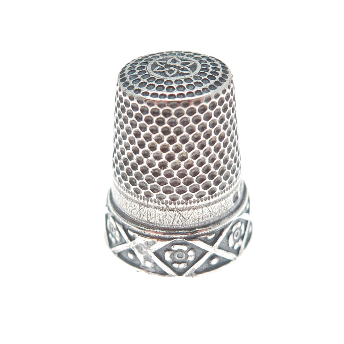 925 Sterling Silver Antique Art Deco European Flower Oxidized Sewing Thimble