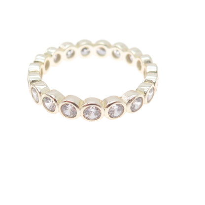 925 Sterling Silver Gold Plated Round-Cut C Z Eternity Band Ring Size 9.25
