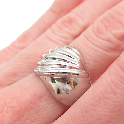 925 Sterling Silver Vintage Modernist Wing Oxidized Ring Size 9