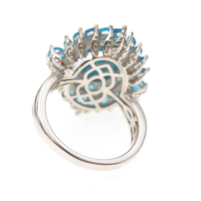 D'Joy 925 Sterling Silver Real Sleeping Beauty Turquoise & Apatite Ring Size 8