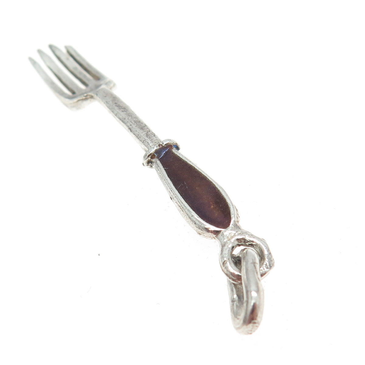 800 Silver Vintage Italy Red & Blue Enamel Fork Pendant