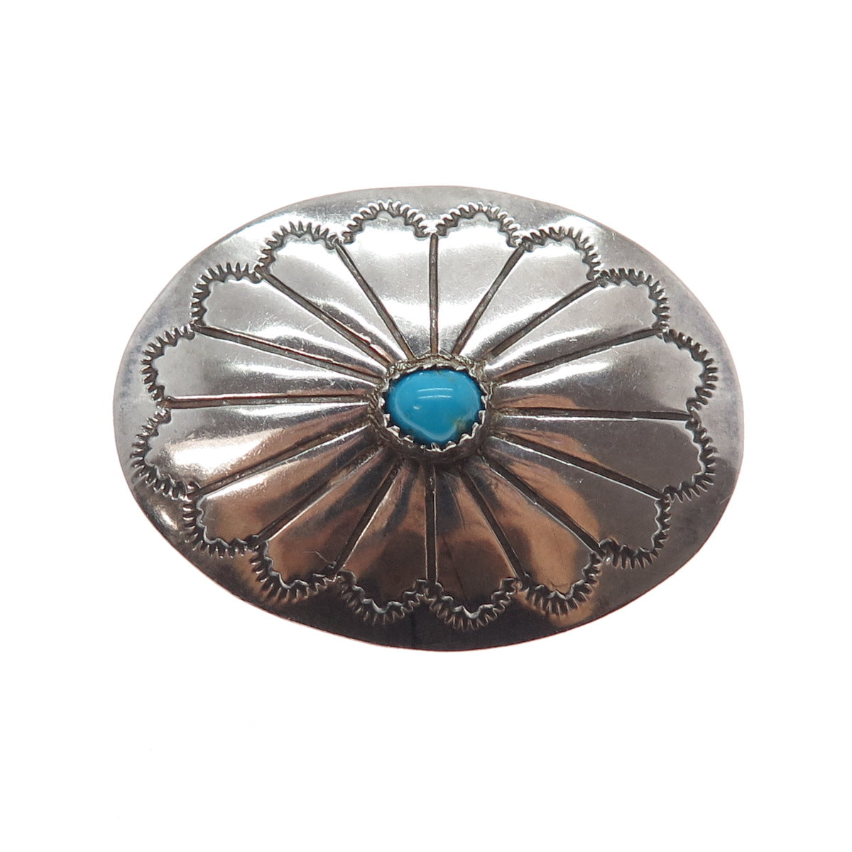 Old Pawn Sterling Silver Vintage Turquoise Snake Eye Concho Pin Brooch / Pendant