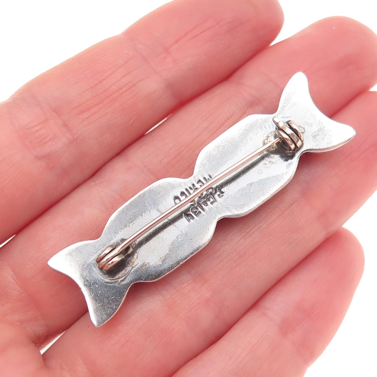 925 Sterling Silver Vintage Mexico Modernist Oxidized Pin Brooch