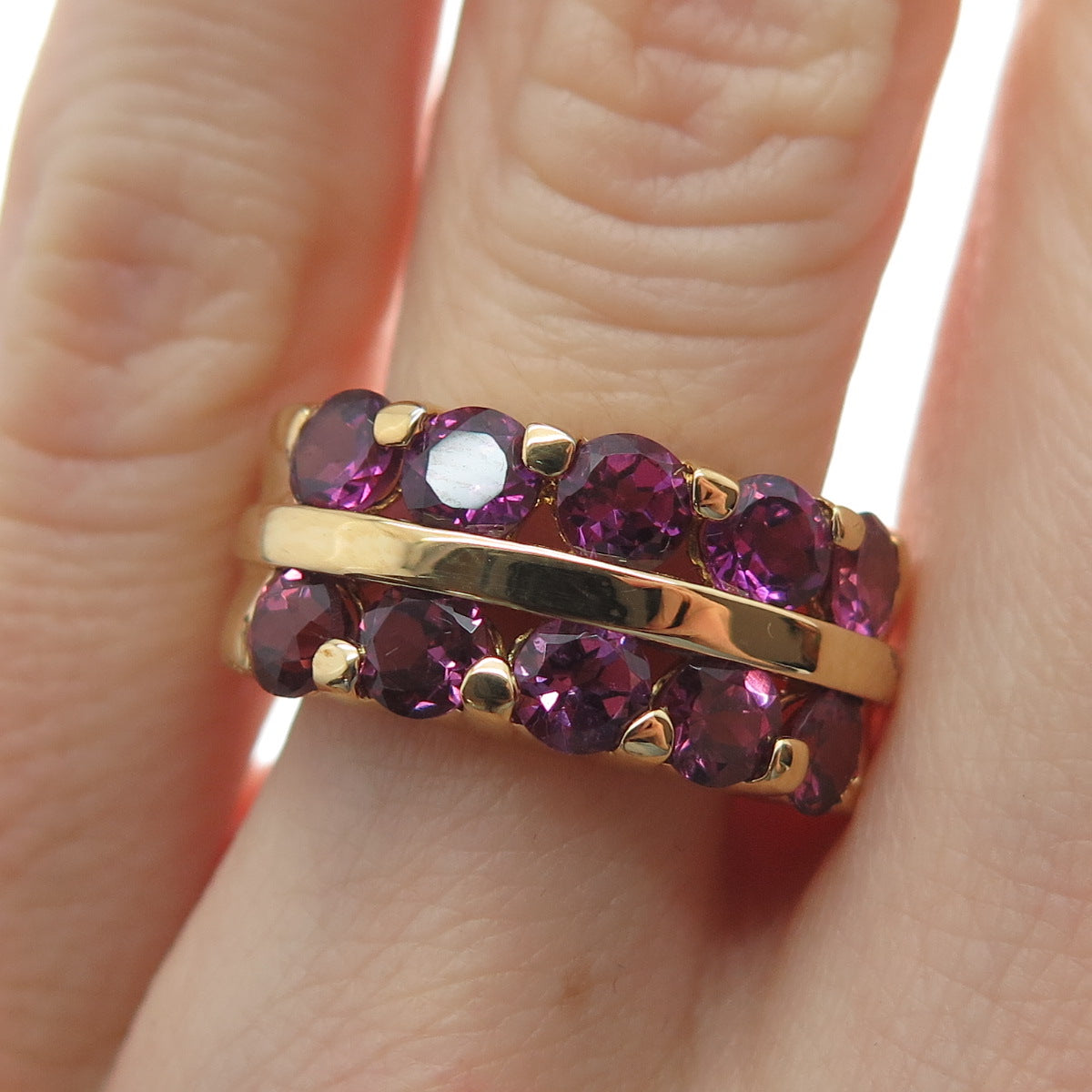 M.R.F. RESOURCES LTD. 925 Sterling Silver Gold Plated Real Amethyst Ring Size 6