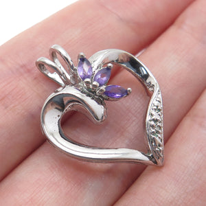 ROSS SIMONS 925 Sterling Silver Real Diamond Accent & Amethyst Heart Pendant