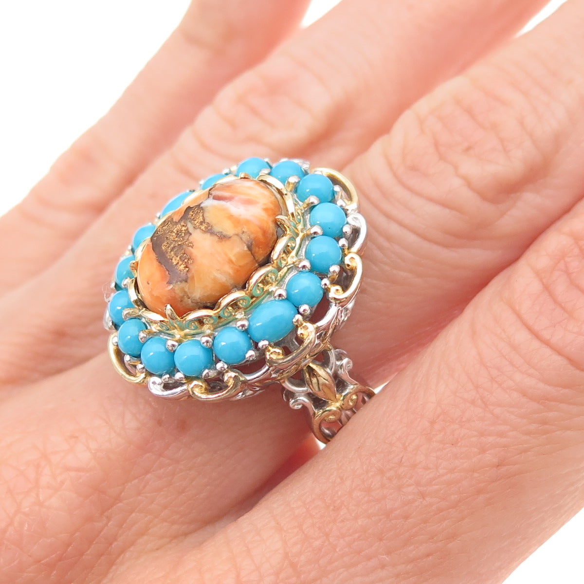 Michael Valitutti Gems En Vogue Sterling Turquoise & Spiny Oyster Ring Size 8.25