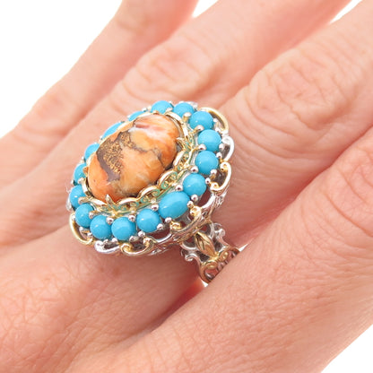 Michael Valitutti Gems En Vogue Sterling Turquoise & Spiny Oyster Ring Size 8.25