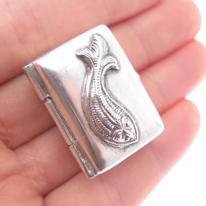 925 Sterling Silver Antique Art Deco Fish Oxidized Pill / Snuff Box