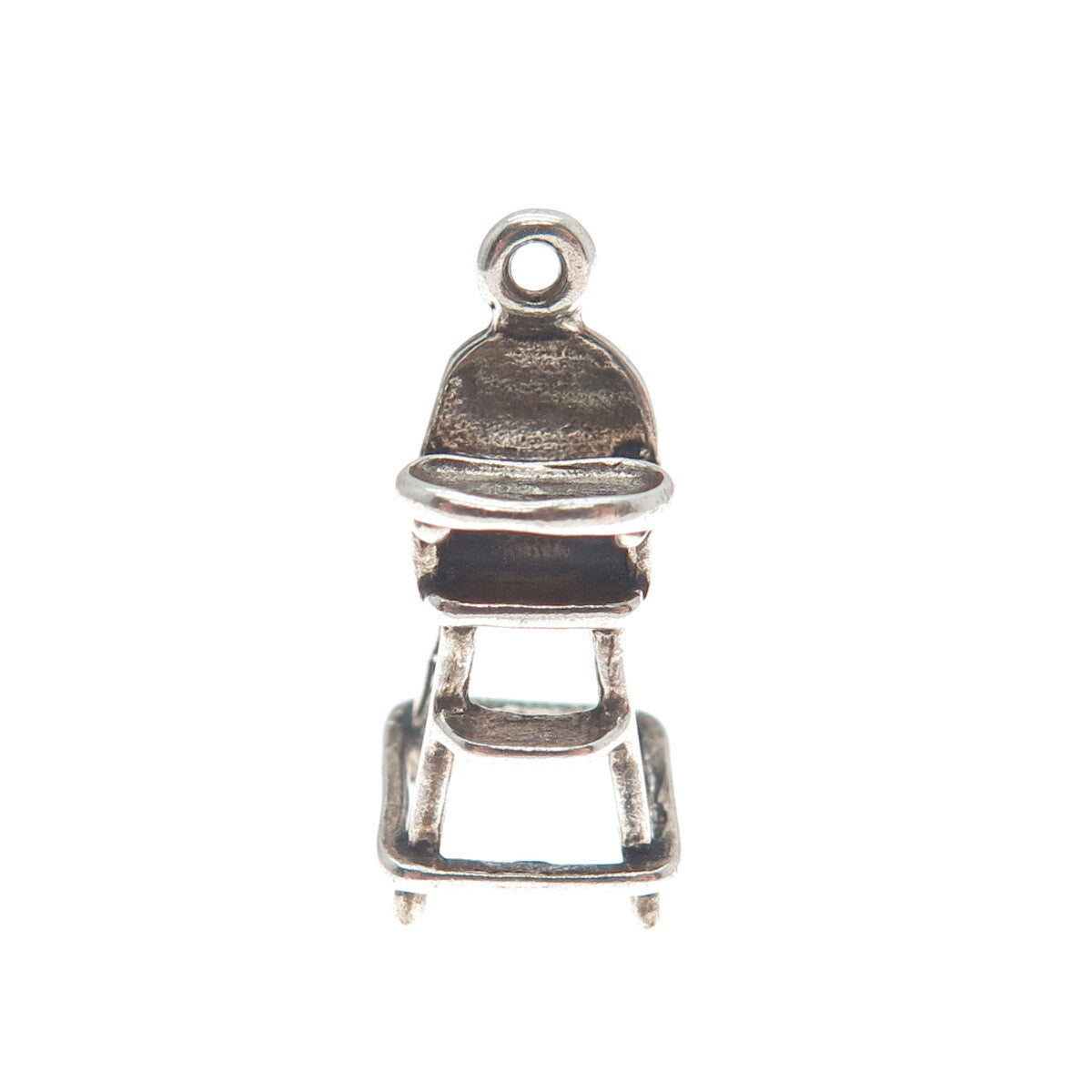SUNWEST 925 Sterling Silver Vintage Baby Chair Oxidized Mini 3D Charm Pendant