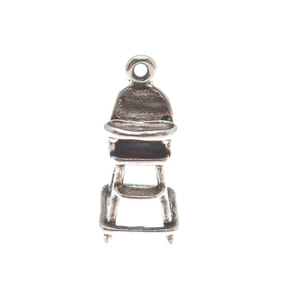 SUNWEST 925 Sterling Silver Vintage Baby Chair Oxidized Mini 3D Charm Pendant