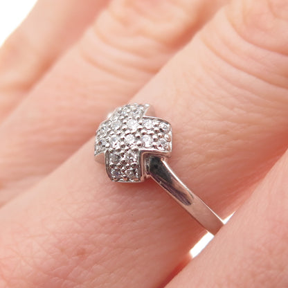 925 Sterling Silver Round-Cut C Z X-Shape Ring Size 6.75