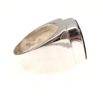 925 Sterling Silver Vintage Real Black Onyx Modernist Ring Size 10