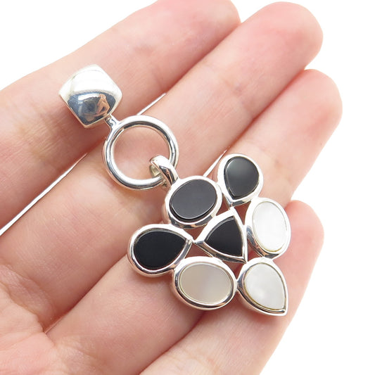 ELLE 925 Sterling Silver Vintage Real Ruby Black Onyx & MOP Slide Charm Pendant