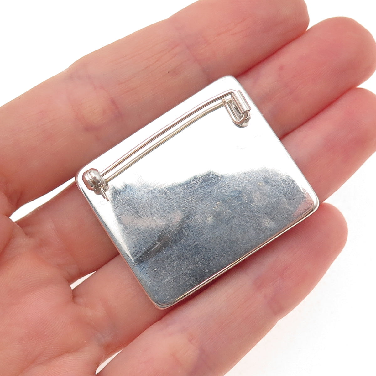 925 Sterling Silver Vintage Real Amber Modernist Pin Brooch