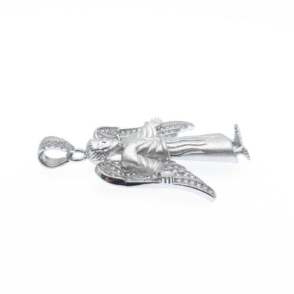 DESIGNS BY YAGI 925 Sterling Silver Round-Cut C Z Guardian Angel Charm Pendant