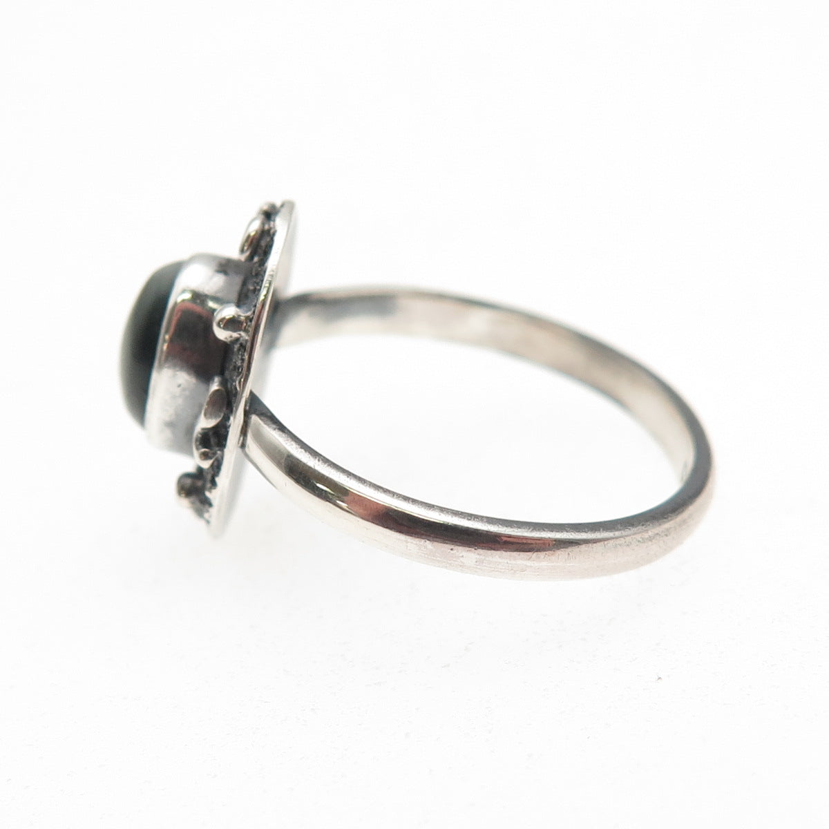 925 Sterling Silver Vintage Real Cat's Eye Modernist Oxidized Ring Size 8