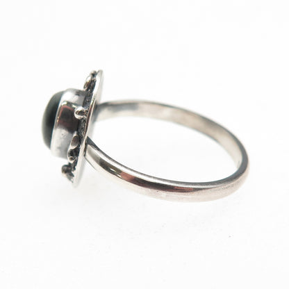 925 Sterling Silver Vintage Real Cat's Eye Modernist Oxidized Ring Size 8